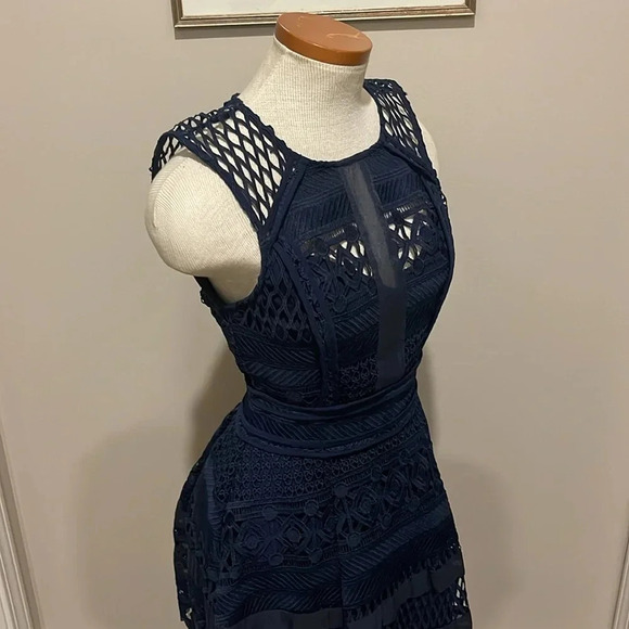 Adelyn Rae - Crochet Lace - Fit And Flare Sleeveless Dress - Navy Blue - Size XS - Picture 3 of 8